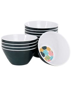 Gibson Home Tropical Sway 12 Piece 6 Inch Melamine Bowl Set in Leaf Decal Teal